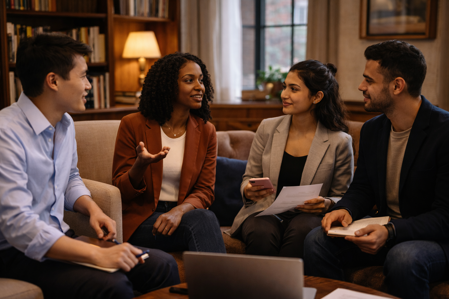 Students in relaxed conversation